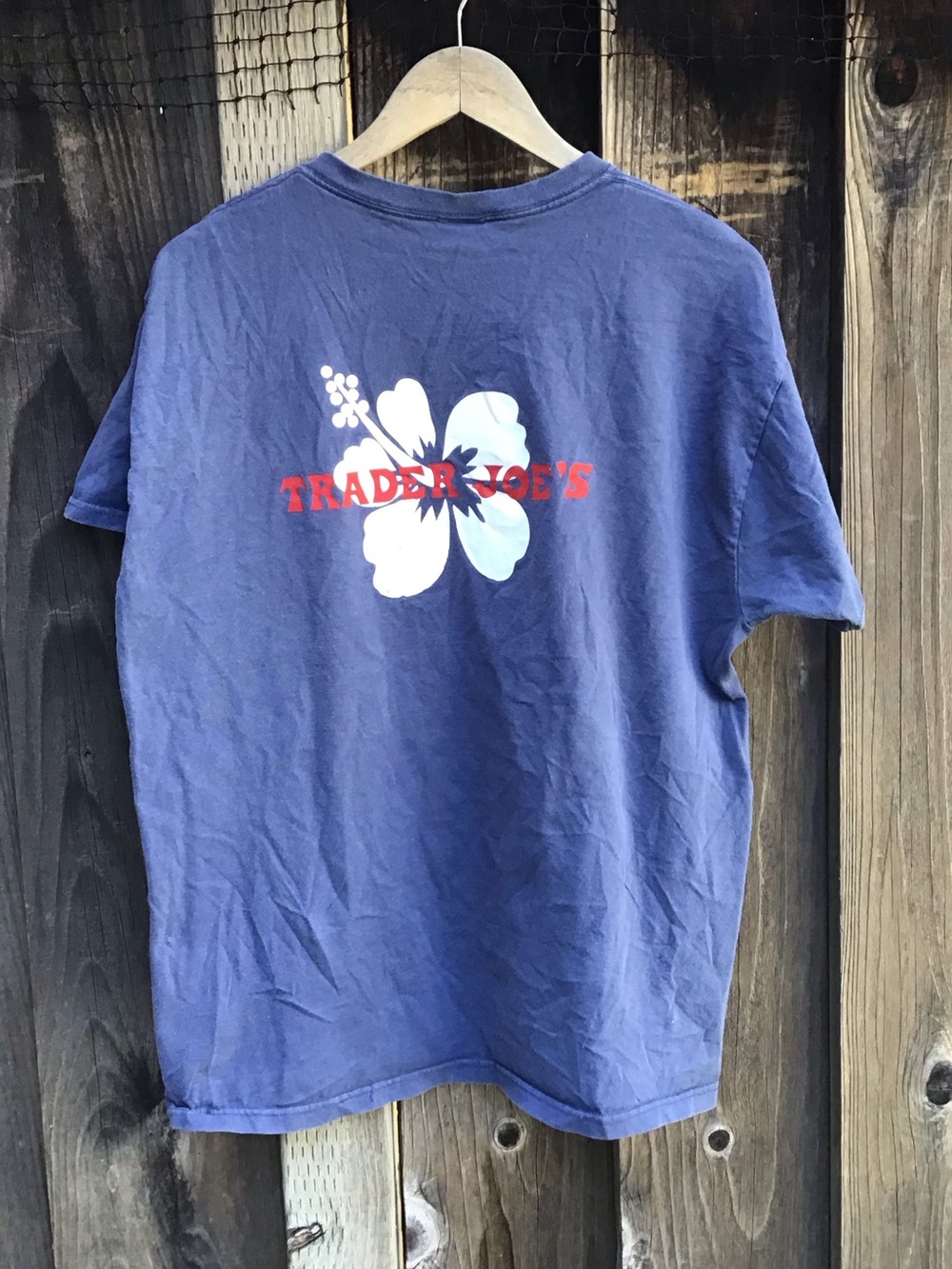 Vintage Trader Joes Hibiscus Graphic T Shirt Blue Employee Promo XL